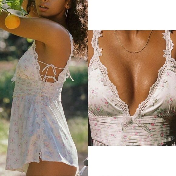 For Love And Lemons Bluebell Bouquet White Romper Floral Size S - Picture 1 of 14